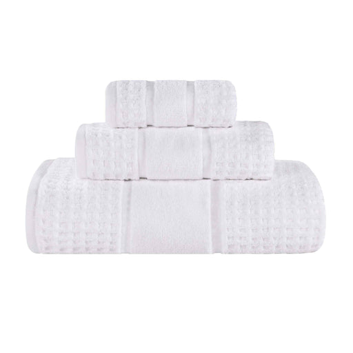 Zero Twist Cotton Waffle Honeycomb Plush Absorbent 3-Piece Towel Set - White