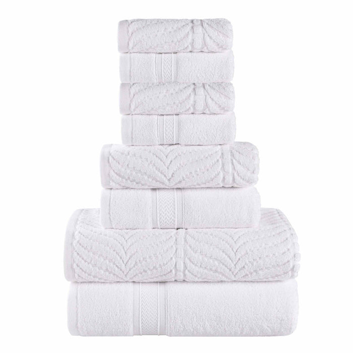 Zero Twist Cotton Solid and Jacquard Elegant Chevron 8 Piece Towel Set