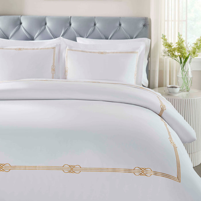 Moonlawn Cotton Gold Embroidered 3-Piece Duvet Cover Set