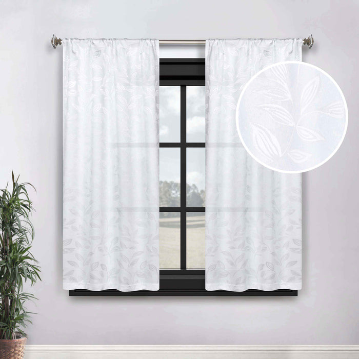 Leaves Rod Pocket Room Darkening Blackout Curtains, Set of 2