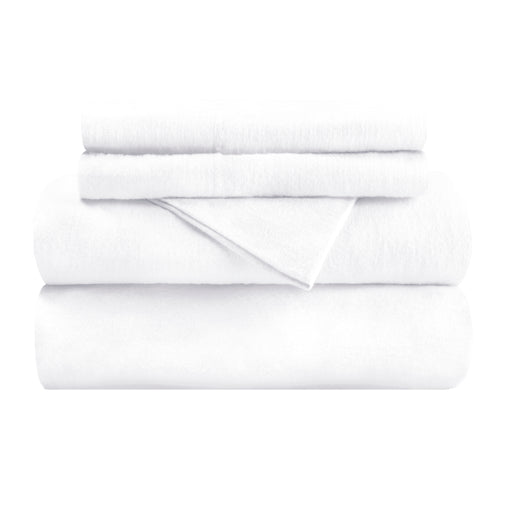 Flannel Cotton Modern Solid Deep Pocket Bed Sheet Set - White