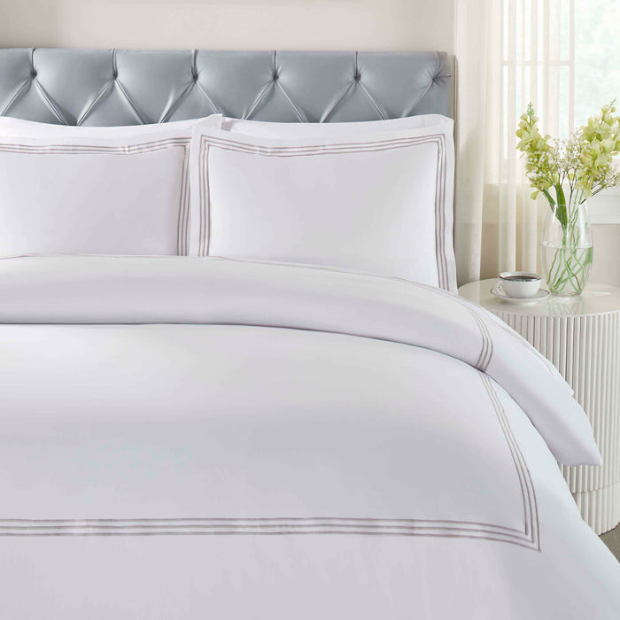 Brandon Cotton Three-Line Embroidered 3-Piece Duvet Cover Set