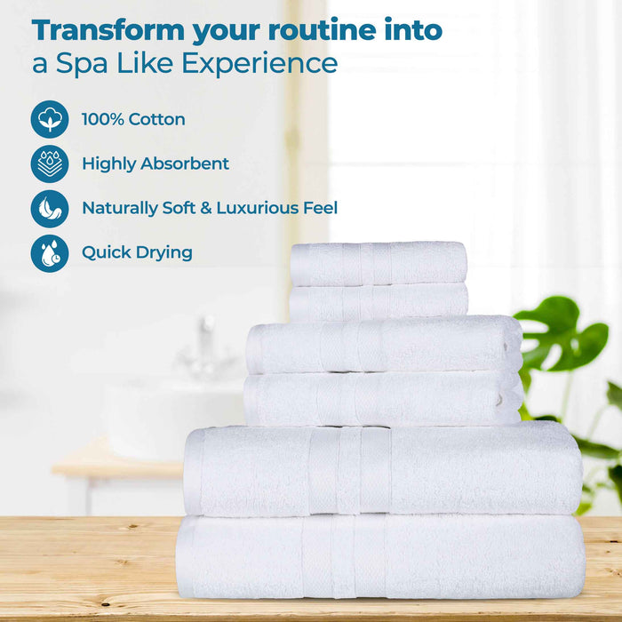 Ultra-Soft Cotton Absorbent Quick-Drying 12 Piece Assorted Towel Set - White