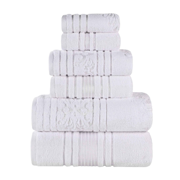 Sadie Zero Twist Cotton Solid and Jacquard Floral 6 Piece Towel Set