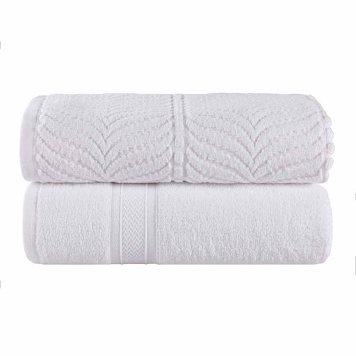 Cotton Solid and Jacquard Chevron Bath Sheet Assorted Set of 2 - White