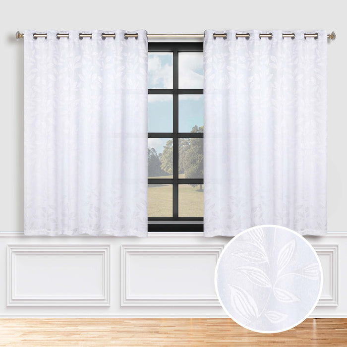 Leaves Grommet Room Darkening Blackout Curtains, Set of 2 - White