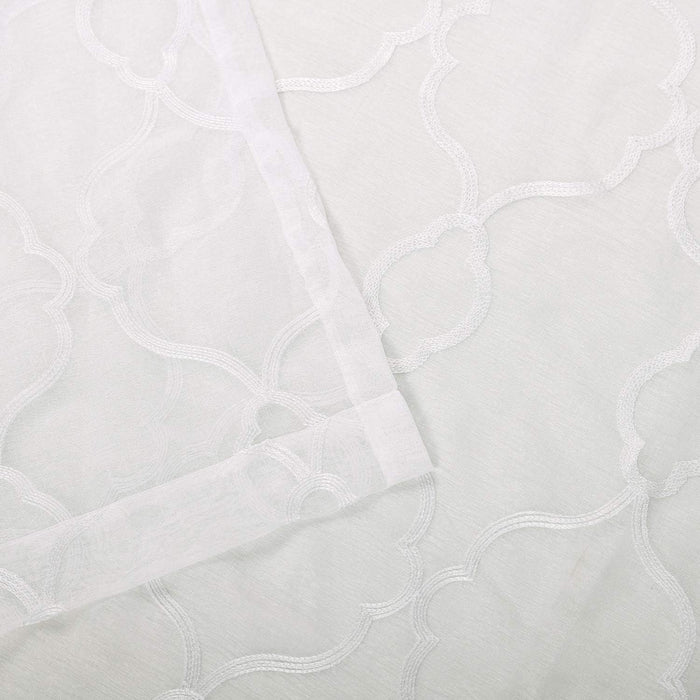 Embroidered Lattice Sheer Grommet Curtain Panel Set - White