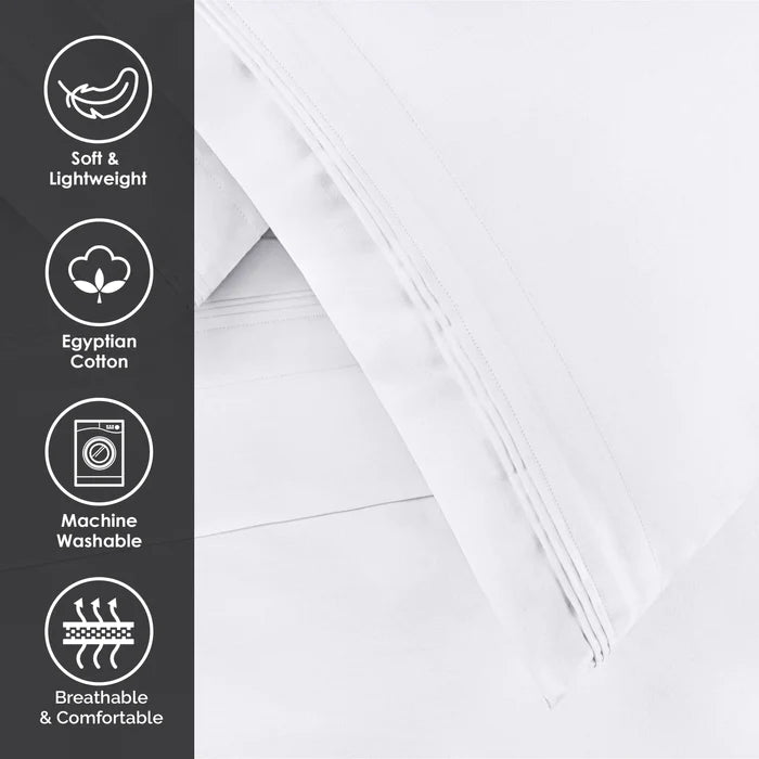 650 Thread Count Egyptian Cotton Solid Pillowcase Set - White