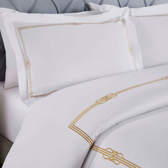 Moonlawn Cotton Gold Embroidered 3-Piece Duvet Cover Set