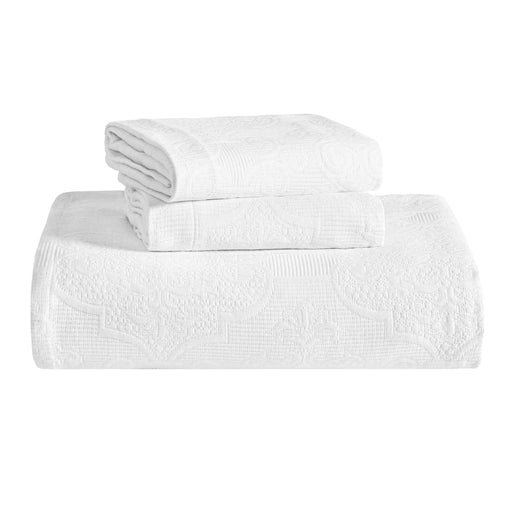 Florin Cotton Matelassé Weave Jacquard Scrolling Medallion Bedspread Set - White