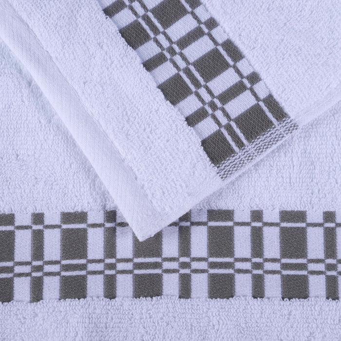 Larissa Cotton Geometric Embroidered Jacquard Border 8 Piece Towel Set - White