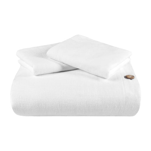 Cotton Linen Blend Solid 3-Piece Duvet Cover Set - White