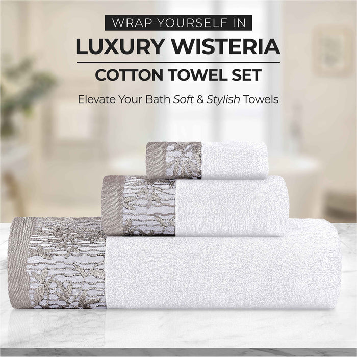 Wisteria Cotton Floral Embroidered Jacquard Border 8-Piece Towel Set