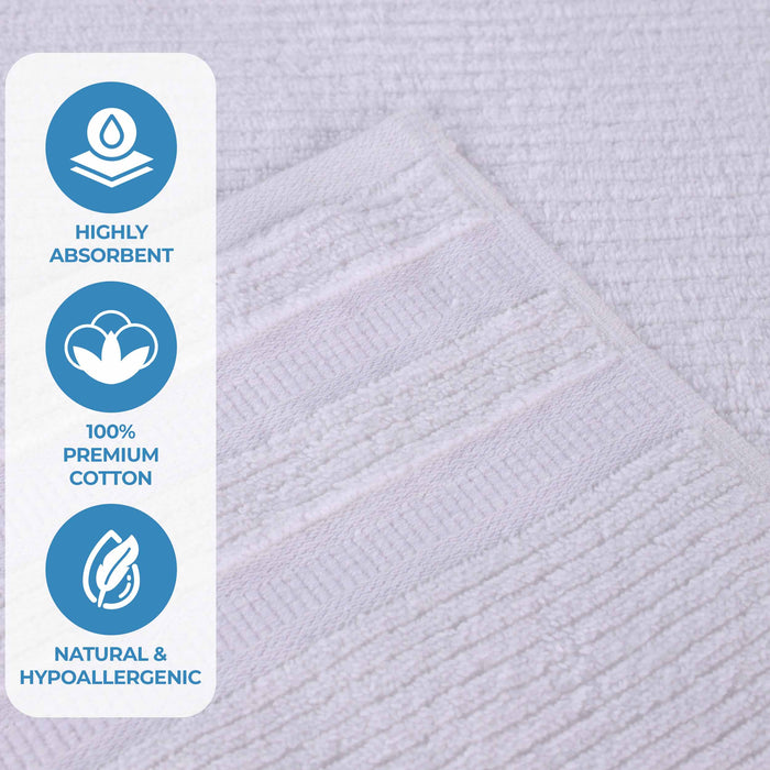 Zero Twist Cotton Ribbed Geometric Border Plush Hand Towel Set of 6 - White