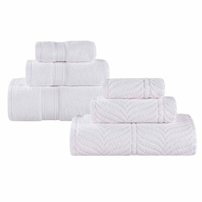 Zero Twist Cotton Solid and Jacquard Elegant Chevron 6 Piece Towel Set