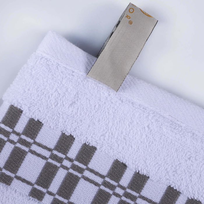 Larissa Cotton Geometric Embroidered Border Bath Towels, Set of 4 - White