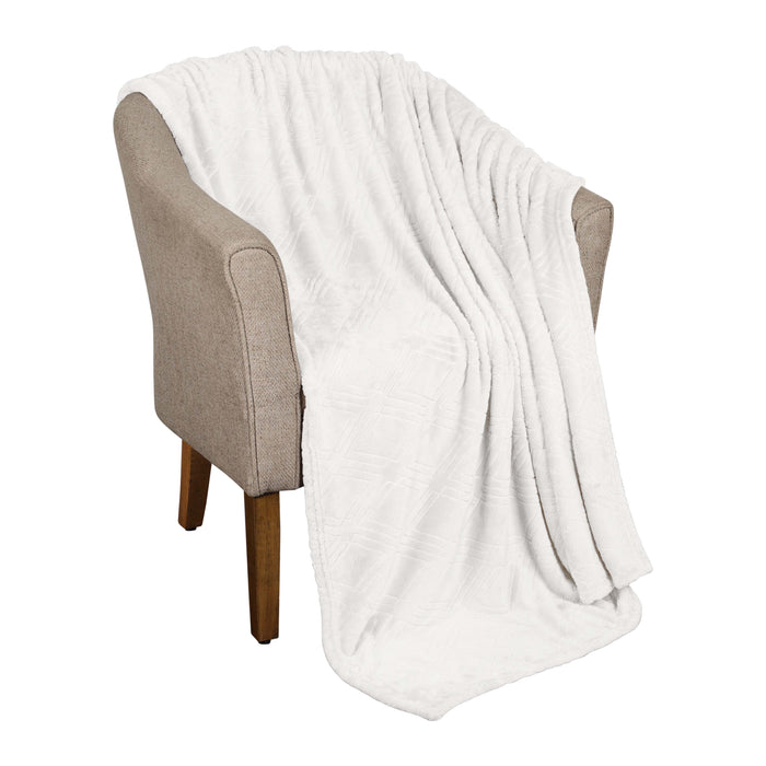 Diamond Flannel Fleece Plush Ultra Soft Blanket - White