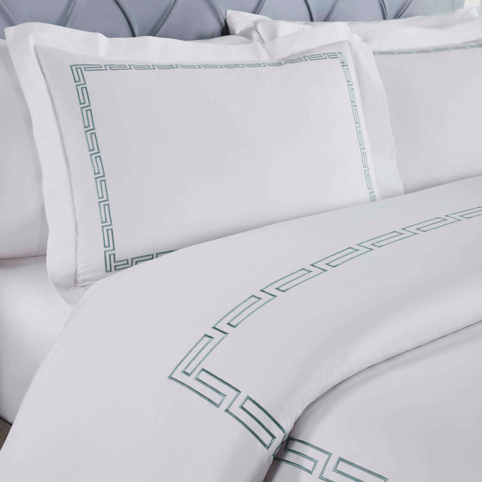 Harrison Cotton Greek Key Embroidered 3-Piece Duvet Cover Set