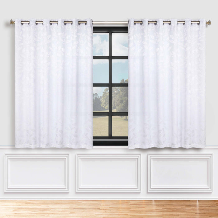 Leaves Grommet Room Darkening Blackout Curtains, Set of 2 - White