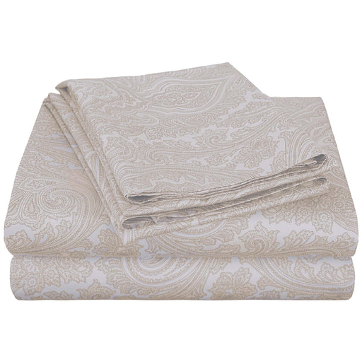 600 Thread Count Cotton Blend Italian Paisley Deep Pocket Sheet Set - White
