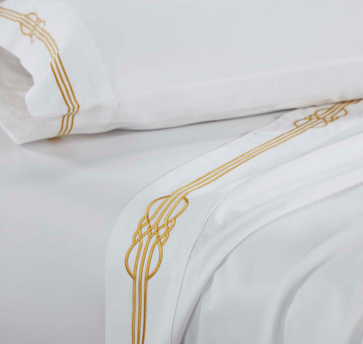 Moonlawn Cotton Gold Embroidered Deep Pocket Bed Sheet Set