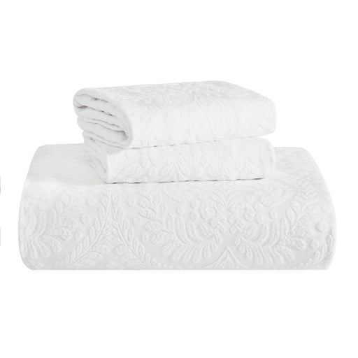 Aspen Cotton Blend Jacquard Woven Floral Scalloped Edges Bedspread Set - White