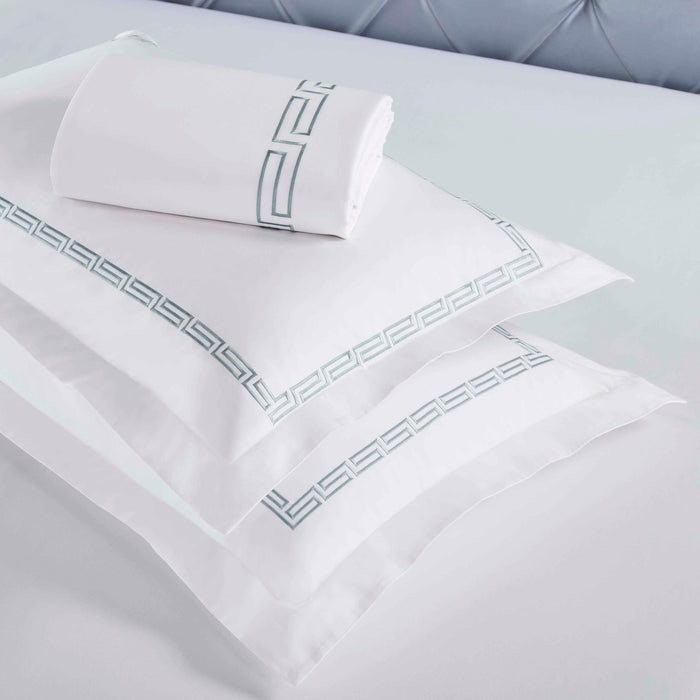 Harrison Cotton Greek Key Embroidered 3-Piece Duvet Cover Set