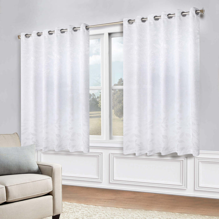 Leaves Grommet Room Darkening Blackout Curtains, Set of 2 - White