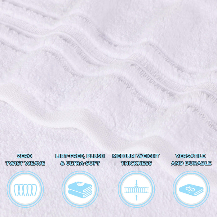 Sadie Zero Twist Cotton Solid Jacquard Floral Motif 12 Piece Towel Set - White