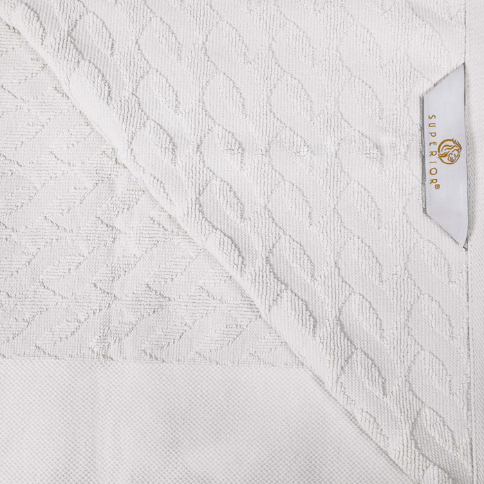Turkish Cotton Jacquard Herringbone and Solid 4 Piece Bath Towel Set - White