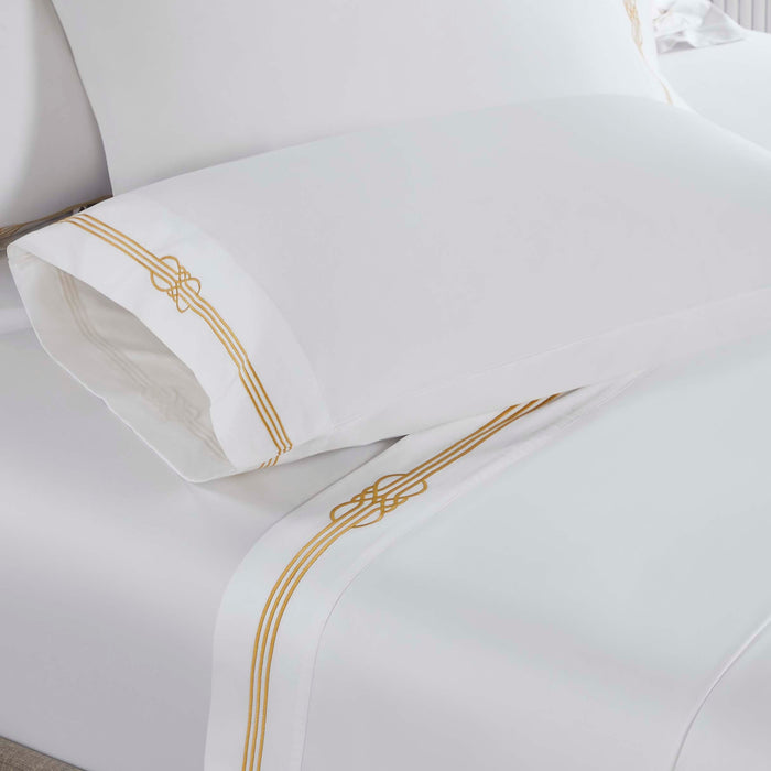 Moonlawn Cotton Gold Embroidered Deep Pocket Bed Sheet Set