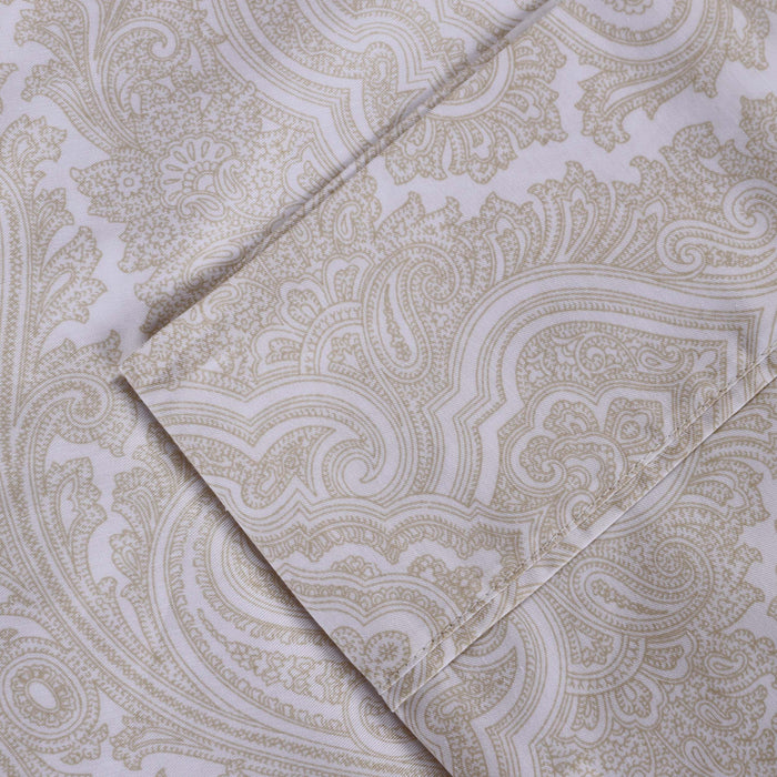 600 Thread Count Cotton Blend Italian Paisley Deep Pocket Sheet Set - White