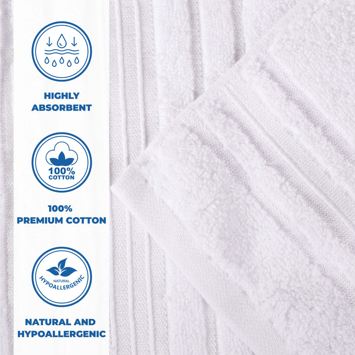 Sadie Zero Twist Cotton Solid Jacquard Floral Motif 12 Piece Towel Set - White