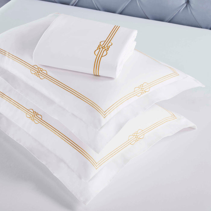 Moonlawn Cotton Gold Embroidered 3-Piece Duvet Cover Set