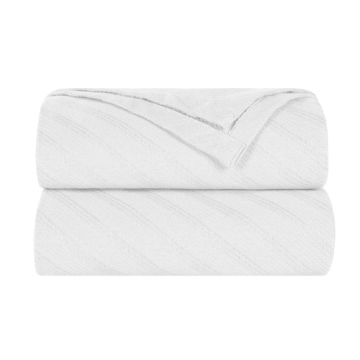 Milan Cotton Textured Striped Lightweight Woven Blanket - White