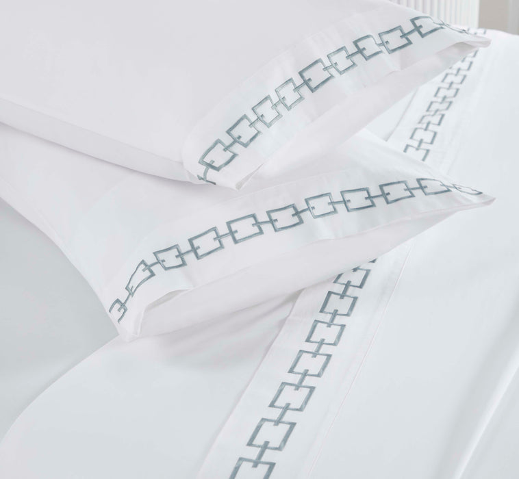 Chain Links Cotton Embroidered Deep Pocket Bed Sheet Set