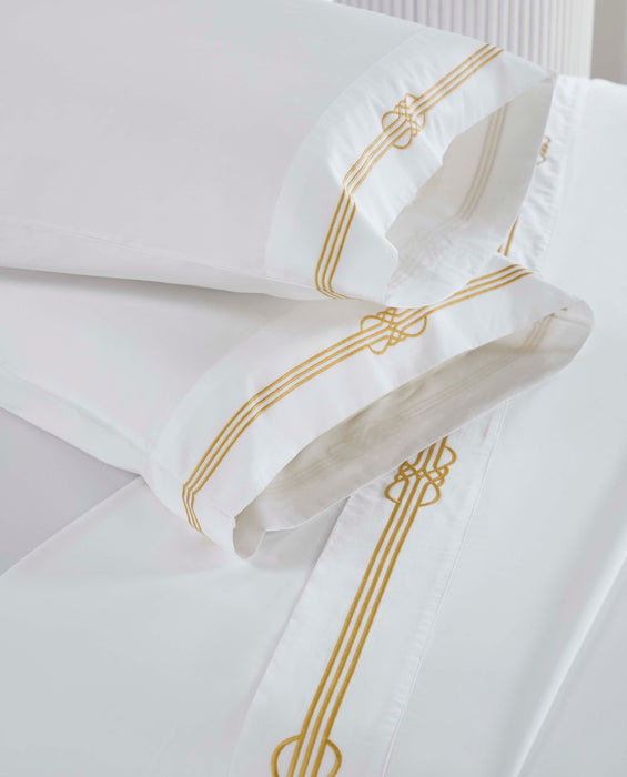 Moonlawn Cotton Gold Embroidered Deep Pocket Bed Sheet Set