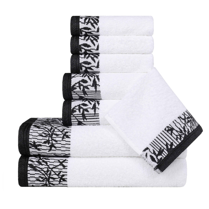 Wisteria Cotton Floral Embroidered Jacquard Border 8-Piece Towel Set