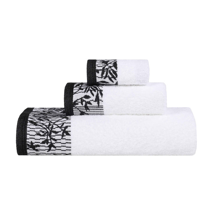 Wisteria Cotton Floral Embroidered Jacquard Border 3-Piece Towel Set