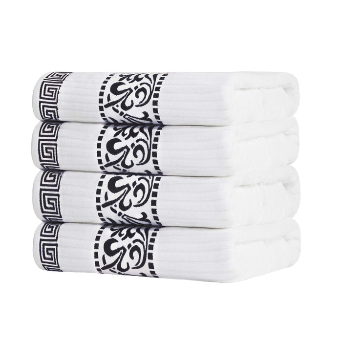 Athens Cotton Greek Scroll and Floral 4 Piece Assorted Bath Towel Set - White-Black