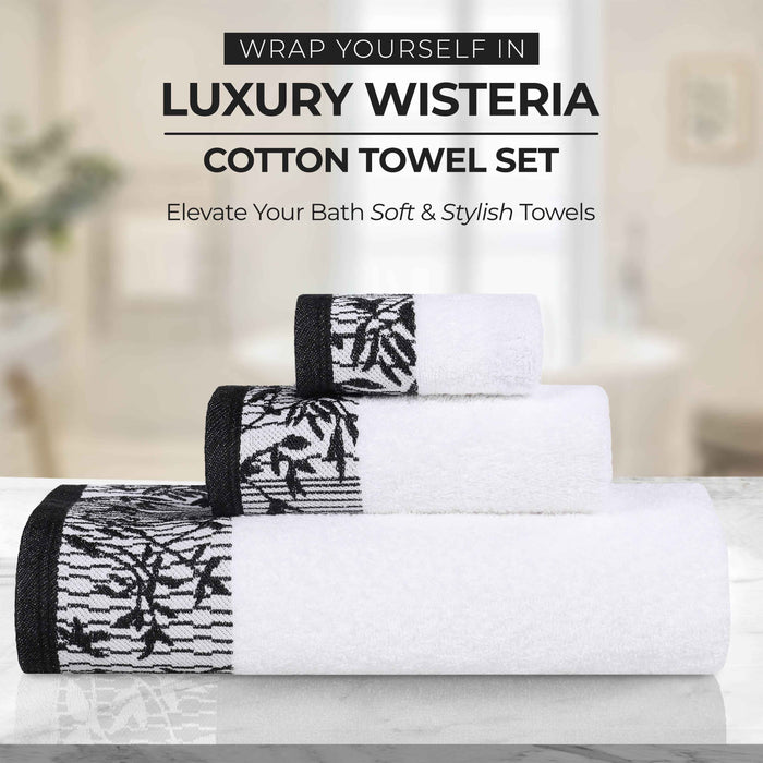 Wisteria Cotton Floral Embroidered Jacquard Border 8-Piece Towel Set