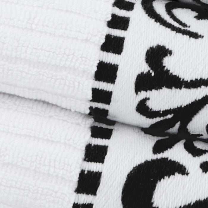 Athens Cotton with Greek Scroll and Floral Pattern 8-Piece Towel Set - White-Black