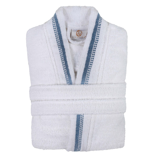 Tinsel Unisex Cotton Terry Kimono Bathrobe with Embroidery - White/Blue