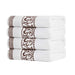 Athens Cotton Greek Scroll and Floral 4 Piece Assorted Bath Towel Set - White-Chocolate