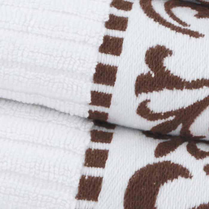 Athens Cotton Greek Scroll and Floral 6-Piece Assorted Towel Set - White-Chocolate