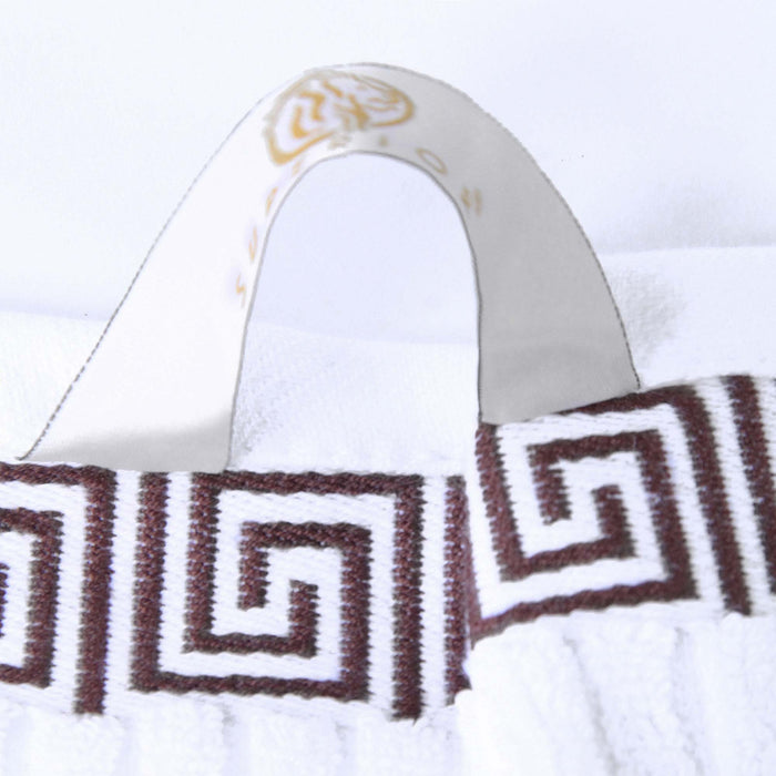 Athens Cotton Greek Scroll and Floral 4 Piece Assorted Bath Towel Set - White-Chocolate