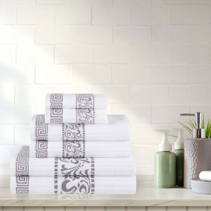 Athens Cotton Greek Scroll and Floral 6-Piece Assorted Towel Set - White-Chrome