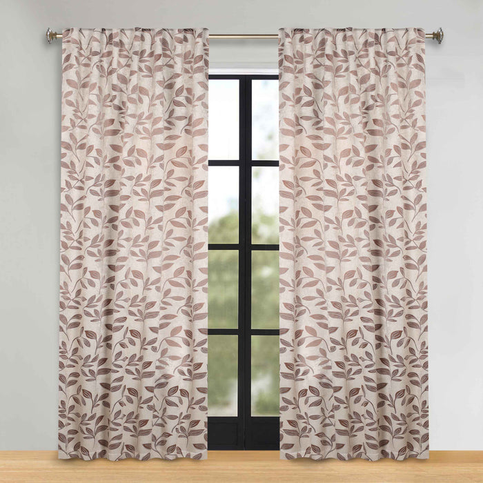 Superior Leaves Room Darkening Back Tab Blackout Curtains Panel Set