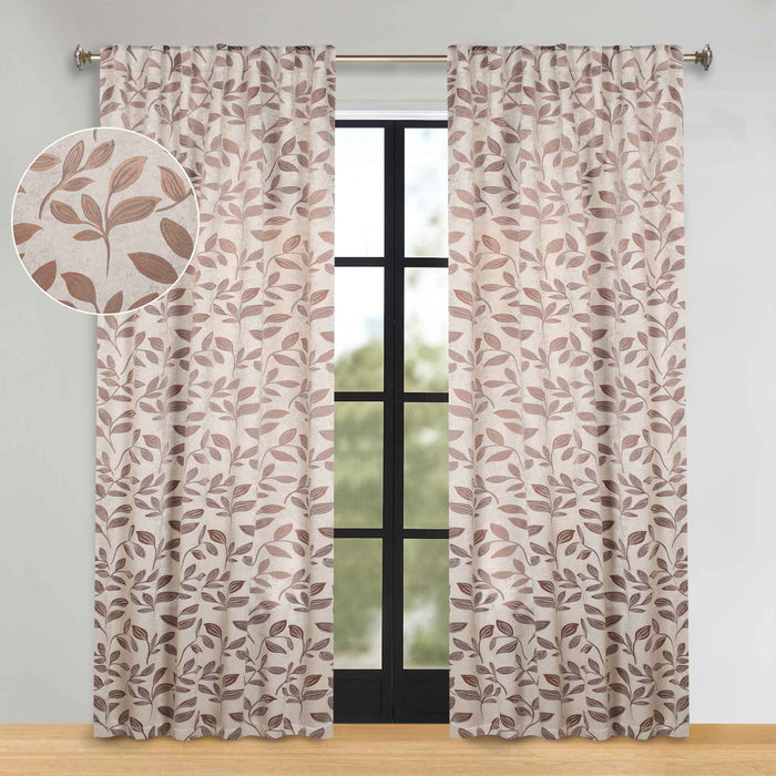 Superior Leaves Room Darkening Back Tab Blackout Curtains Panel Set