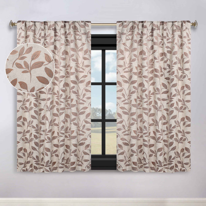 Superior Leaves Room Darkening Back Tab Blackout Curtains Panel Set